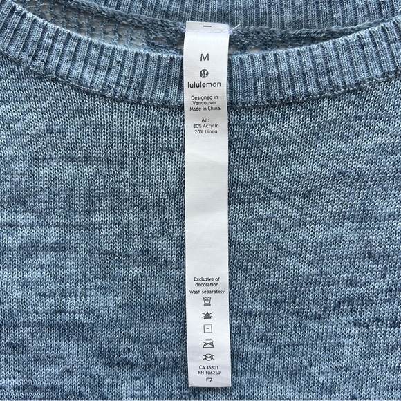 Lululemon Well Being Crew Sweater Linen blend Heathered Speckle Blue oversized M - Picture 5 of 7